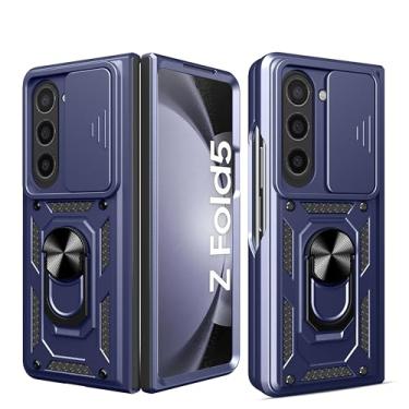 Imagem de Asuwish Capa de telefone para Samsung Galaxy Z Fold 5 5G 2023 com capa de câmera deslizante e protetor de tela de vidro temperado suporte rígido anel suporte acessórios de celular híbrido ZFold5 Z5 G