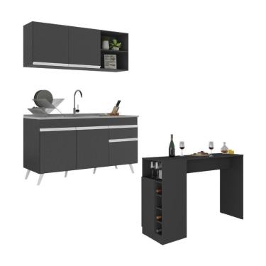 Imagem de Armário De Cozinha Compacta Com Mesa Gourmet Veneza Multimóveis Mp2201 Preto/branco Preto/branco