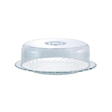 Imagem de Queijeira Redonda Utensílio para Queijo, Prato Vidro com Tampa Protetora Plástica