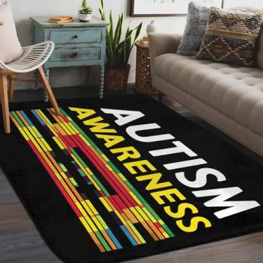 Imagem de Tapete de área para sala de estar, lavável à máquina, arte, autismo, palavra antiderrapante, tapete macio para sala de estar, quarto, sala de jantar, berçário, cozinha, decoração de casa