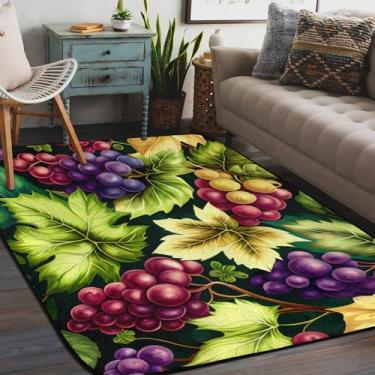 Imagem de Tapete de área para sala de estar, lavável à máquina, roxo, frutas, uvas, antiderrapante, tapete macio, para sala de estar, quarto, sala de jantar, berçário, cozinha, decoração de casa