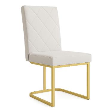 Imagem de Cadeira De Jantar Estofada Siena Linho Base De Ferro Dourada - Pallazio Cor Bege