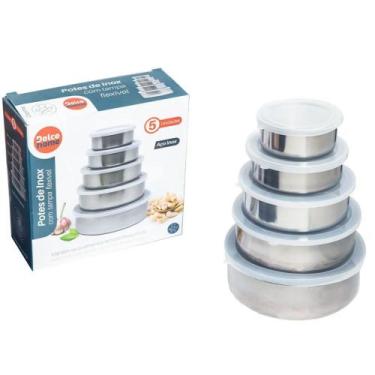 Imagem de kit 5 Potes De Inox com Tampa Plástica Multiuso Dolce Home