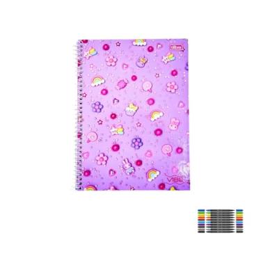 Imagem de Kit Caderno Universitário Vibe Feminino 10M 160F + Marcador Artístico Brush Dual Tip 10 Cores