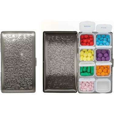 Imagem de Conjunto de 2 caixas de comprimidos semanais banhadas de metal (7 dias) e organizadores de medicamentos portáteis (prata antiga grande)