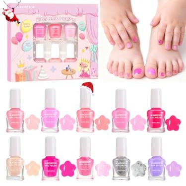 Imagem de ALIKOSSTOR Esmalte Infantil - Conjunto De Esmaltes Não Tóxicos Para Meninas, 10 Cores Rosa, Kit De Brinquedo De Esmalte À Base De Água De Secagem Rápida Para Crianças E Adolescentes