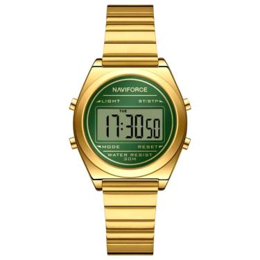 Imagem de Relógio Digital Feminino Com Pulseira De Aço Inoxidável De Quartzo Elegante Verde Dourado