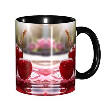 Imagem de Zeraoke Canecas de café criativas com impressão de cerejas vermelhas, personalizadas, presente para a família, tamanho de 325 ml, unissex
