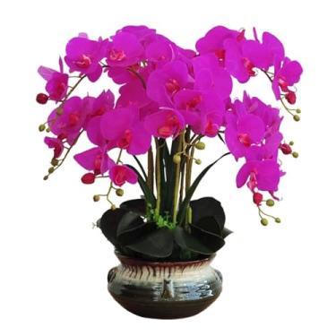 Imagem de YYBOES Orquídeas falsas 55 cm flor artificial poliuretano Phalaenopsis flores artificiais com vaso de cerâmica orquídea artificial