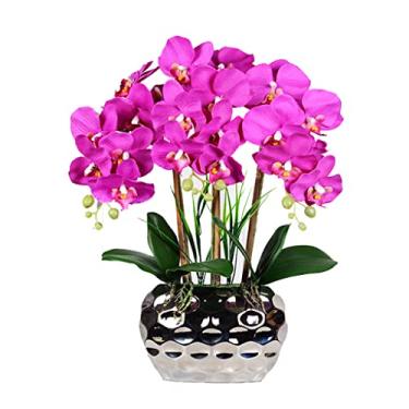 Imagem de Flores artificiais para decoração Phalaenopsis artificial flor falsa borboleta orquídea artificial com vaso para decoração de sala de estar flores artificiais P