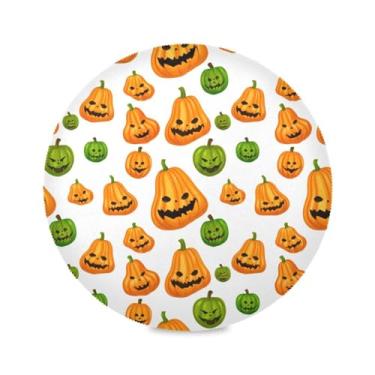 Imagem de Wassud Jogo americano com abóboras laranja e verde, tapetes de mesa redondos para cozinha e jantar, laváveis, resistentes ao calor, decoração de mesa 39 cm