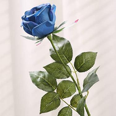 Imagem de LMJYU 10 peças de flores de seda artificial rosa azul, rosas falsas com hastes longas, buquês de flores de rosas falsas realistas, para decoração de casamento e chá de panela