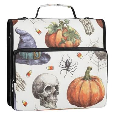 Imagem de CEBUGI Fichário de 3 anéis com zíper com alça de ombro, pasta de arquivo expansível de 3,8 cm, anéis D, para escola, escritório, caveira, abóbora