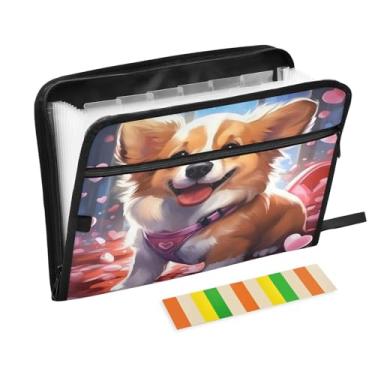 Imagem de Wassud Valentine Corgi 13 bolsos organizador de arquivos sanfonado pastas expansíveis com abas e adesivos, tamanho carta A4 papel recibo documento pasta organizador para viagem de escritório