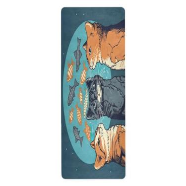 Imagem de Wassud Tapete de ioga para peixes e gatos para mulheres e homens, 180 x 66 cm, tapete de fitness antiderrapante dobrável para pilates, aeróbica, exercícios de chão com bolsa de armazenamento