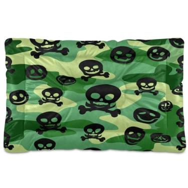 Imagem de Wassud Black Skulls Tapete lavável para animais de estimação para cães e gatos, almofada de cama de viagem antiderrapante, almofada de canil para ambientes internos e externos, 91 x 61 cm