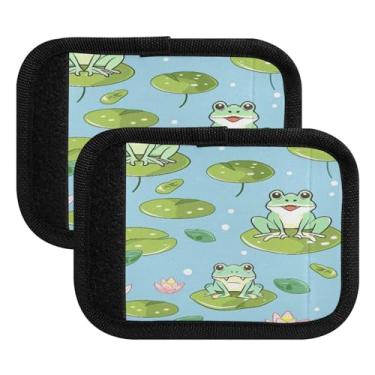 Imagem de Qilmy Lotus Pond Green Frog Alça de Bagagem Embalagem com 4 Identificadores de Bagagem Identificadores de Bagagem Capa de Punho Confortável para Carrinho de Viagem Bolsa Mala Avião Acessórios de