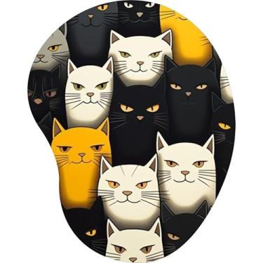 Imagem de Mouse Pad Ergonômico Gota Arte Gatos Preto Branco Amarelo