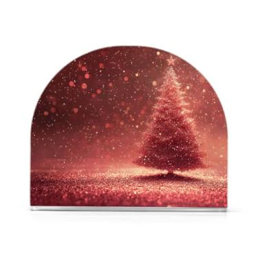 Imagem de xigua Porta-guardanapos de árvore de Natal vermelha para mesas, porta-guardanapos de papel de placa acrílica elegante, dispensador de papel de seda independente moderno para jantar, sala de estar