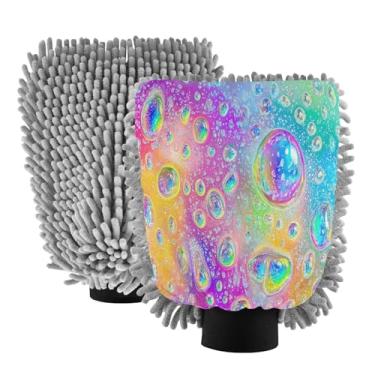 Imagem de STAYTOP Luvas de lavagem de carro com pintura arco-íris, 2 peças, luvas de microfibra de chenille, sem arranhões, panos de esponja de lavagem ultra absorventes para carros, limpeza doméstica - G