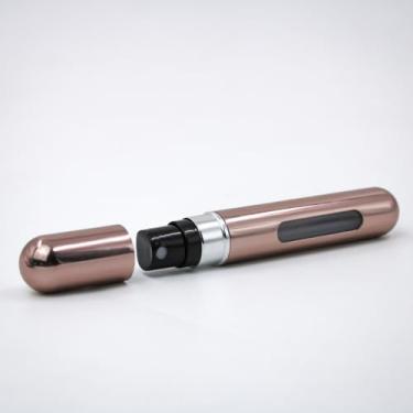 Imagem de Frasco Porta Perfume Recarregável de Plástico, Rose Metálico, 8ml, com Spray e Visor, para Viagem e Bolsa, 10,7 x 1,7cm