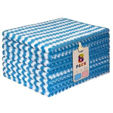 Imagem de AIWIWH Toalhas de prato, panos de limpeza de microfibra de veludo coral, super absorventes e de secagem rápida, panos de prato reutilizáveis sem fiapos para cozinha, pratos de lavagem (8, X azul