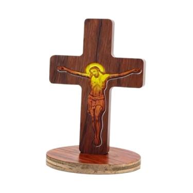 Imagem de Kuntesetty Cruz de madeira para mesa, crucifixo católico de Jesus para casamento.