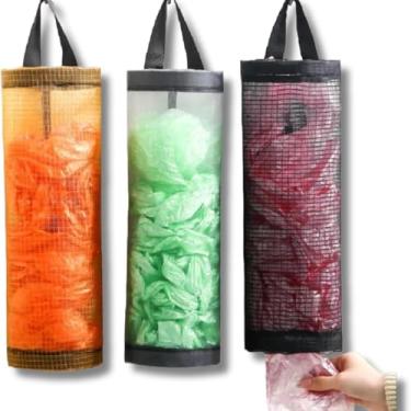 Imagem de Puxa Saco Organizador Porta Sacolas Plásticas para Cozinha Nylon Impermeável, Design com Cordão e Fundo em Rede Armazenamento Prático e Sustentável (PRETO)