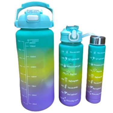 Imagem de Garrafa Squeeze Motivacional 3 Em 1 Copo Com Canudo Squeeze Esportiva Com Marcadores De Hidratação 2L Tampa Antivazamento (Verde)