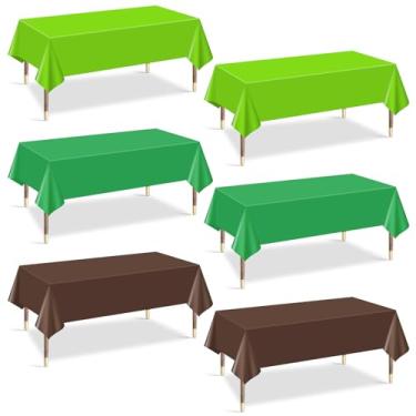Imagem de mwellewm Toalha de mesa de plástico retangular de cores sortidas descartável arco-íris toalha de mesa colorida retangular para aniversário (verde brilhante, verde escuro, marrom, 6 peças)