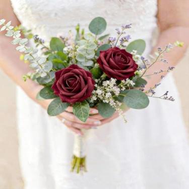 Imagem de 2 peças de rosas falsas de espuma de relíquia de flores artificiais de aparência real com hastes para buquês de casamento, decoração de casa rosa para chá de panela, arranjos florais, mesas de festa