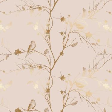 Imagem de Papel de parede rosa dourado descasque e cole papel de parede floral rosa 43 cm x 508 cm papel de contato de ramo de pássaro vintage à prova d'água autoadesivo removível boho botânico papel de parede