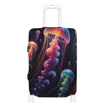 Imagem de Joisal Capas de mala para protetores de bagagem, medusas coloridas brilhantes, estampa personalizada, manga de bagagem de viagem para mulheres, P, serve para capa de 45 a 50 cm, Água-viva brilhante