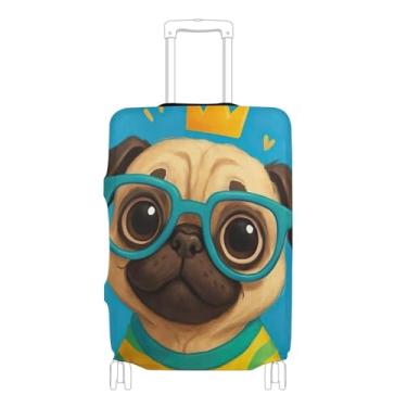 Imagem de Joisal Capas gráficas para malas, protetor de bagagem, proteção personalizada, lindo desenho animado, acessórios de viagem, manga de mala, P, serve para capa de 45 a 50 cm, Cachorro Pug fofo de
