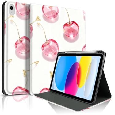 Imagem de TopPerfekt Capa para iPad 11th (A16) 27.9 cm 2025/10ª geração 27.7 cm 2022, linda rosa cereja chique elegante design de estética com suporte para lápis, antiderrapante, à prova de choque - vidro