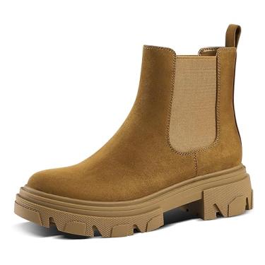 Imagem de PIZZ ANNU Botas femininas Dani Platform Chelsea, modernas, com sola de lug, salto grosso, sem cadarço, elástico, cano baixo, sapatos, Marrom, 40