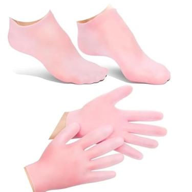 Imagem de Kit Luva e Meia de Silicone Hidratação Intensa Esfoliante Reutilizável para Cuidado de Mãos e Pés Ressecados Rotina Diária Ideal para Pessoas com Pele Ressecada