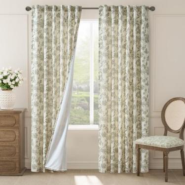 Imagem de Cortinas forradas de linho jinchan, florais, 214x213cm, verdes, 2 pain