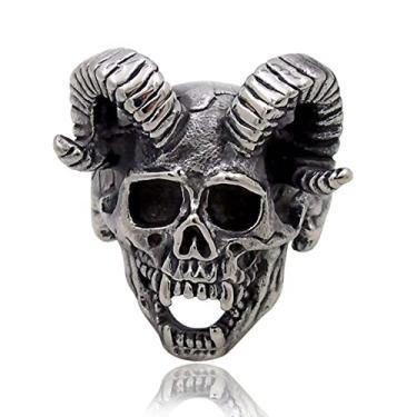 Imagem de JPJZY BRBAM Anel vintage de crânio gótico de aço inoxidável estilo punk estilo motociclista anéis de caveira, Aço inoxidável, Sem pedra preciosa