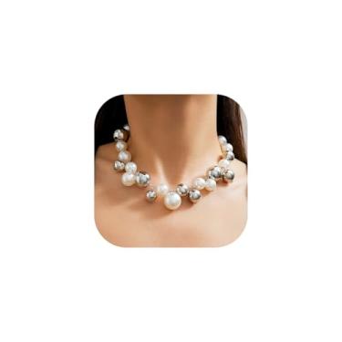 Imagem de CSIYANJRY99 Colar de pérolas grossas para mulheres, colar com contas de pérolas falsas, joias de casamento e formatura para mulheres, Large, Zinco, Sem Pedra Preciosa