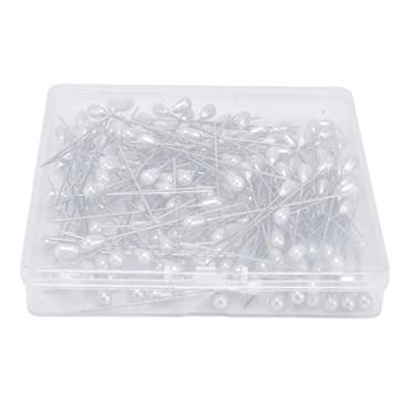 Imagem de Yosoo Pinos de Cabeça de Pérola de Lágrima, 200 Peças Em Caixa de Fio de Aço Com Pinos de buquê de Casamento de Plástico, de Costura Retos, Artesanato Faça você Mesmo