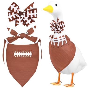 Imagem de Aposwow Roupas de futebol de ganso de varanda arte de gramado, roupas de rúgbi de ganso de varanda com gravata borboleta e bandana, roupas de gansos de cimento fantasia para estátua de gansos de