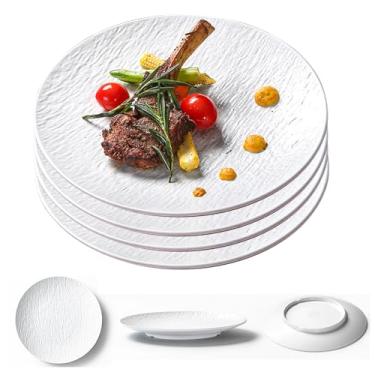 Imagem de YuanQ 4 peças de pratos de jantar planos inquebráveis, reutilizáveis, pratos de cozinha, conjunto de pratos planos de 18 a 30 cm de pratos de plástico para sobremesa, salada, aperitivo (20 cm, branco)