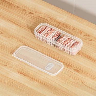 Imagem de Recipiente de armazenamento de alimentos com 2 compartimentos com tampa, caixa de armazenamento dividida empilhável para organização de geladeira, recipiente hermético de preparação de refeições para