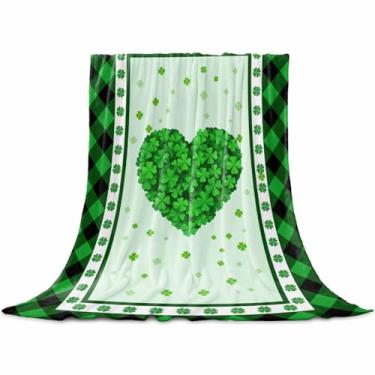 Imagem de Cobertor de flanela de Dia de São Patrício para amantes de trevos, cobertores leves e macios de lã quente para sofá e quarto, malha verde aconchegante felpuda mantas de microfibra para todas as