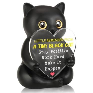 Imagem de FTONENI Presente de decoração de mesa de incentivo de gato preto para colega de trabalho, professor, enfermeira, permaneça positivo, trabalho duro, faça acontecer, estatueta inspiradora de mesa de