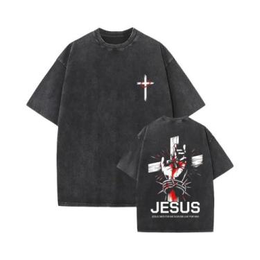 Imagem de Camiseta Vintage Oversized De Rock Gótico Jesus Perdoe-os Lavada Para 