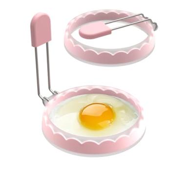 Imagem de 2 moldes de anéis de ovo de silicone de grau alimentício de 10 cm para cozinhar, ovos fritos, rosa semitransparente