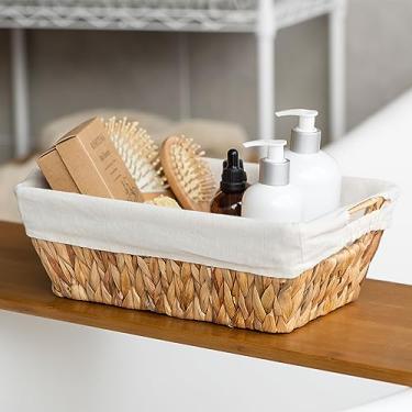 Imagem de Suptinwear Conjunto de 2 cestas de armazenamento de vime de jacinto de água com alças, cestas de tecido trapézio médio com forro para lanches, materiais de escritório, papel e itens pequenos, 30 cm C