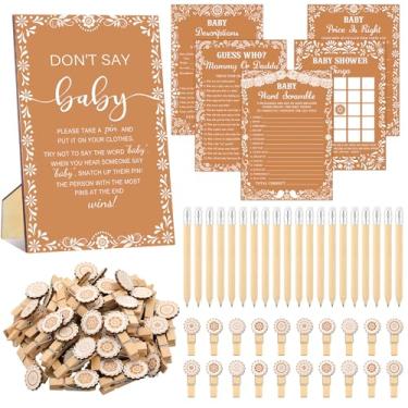 Imagem de Patelai 321 peças Cielito Lindo temático chá de bebê jogos 5 jogos chá de bebê Bingo palavra Scramble descrição e desejos preço é certo adivinhar quem mamãe ou papai lápis prendedor de roupa